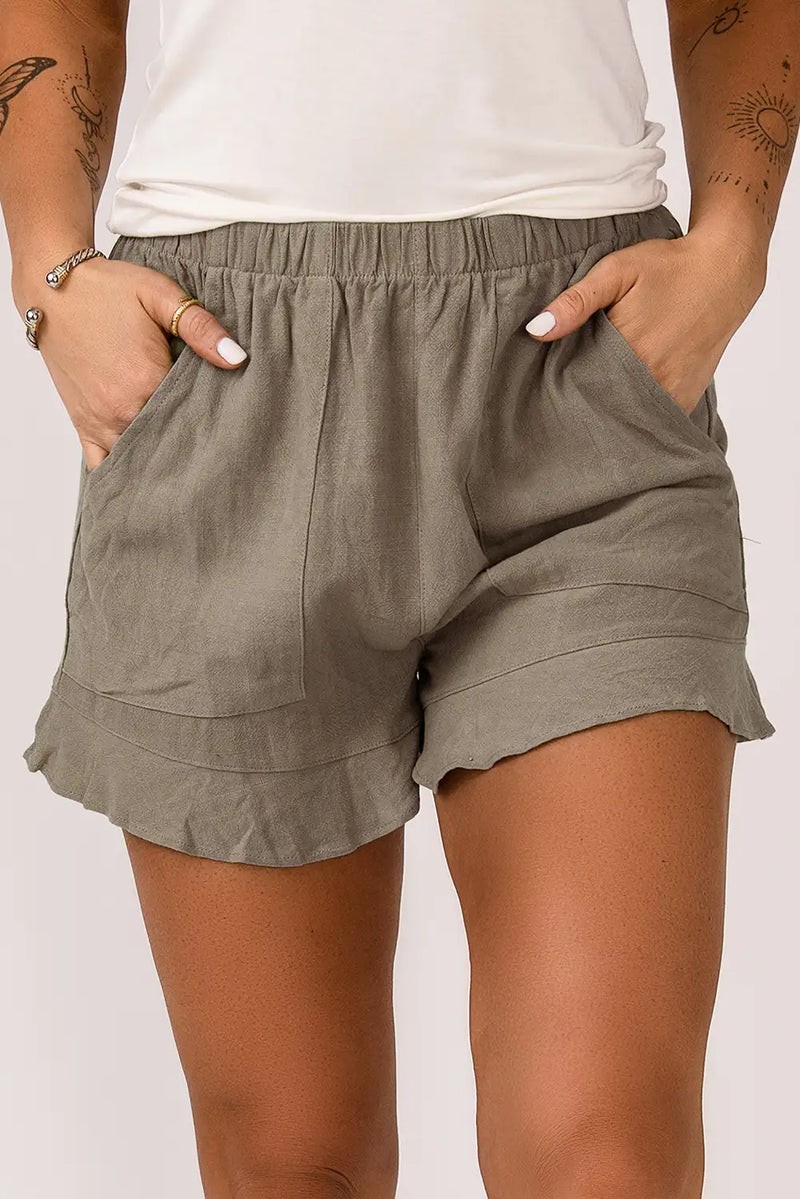 Khaki Ruffle Pocket Shorts