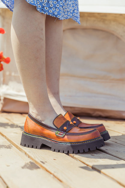Soffia | Genuine Leather Harvest Orange Platform Loafer