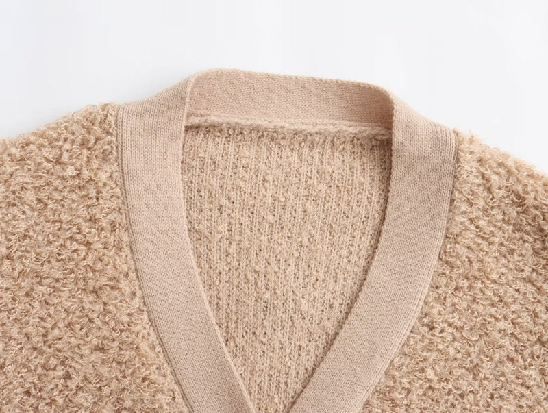 Fall Clothing Teddy Needle Fur Feeling V Neck Knitted Cardigan Coat