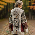 Women's Classic Celtic Knot Jacquard Contrast Lapel Cardigan elevenforest