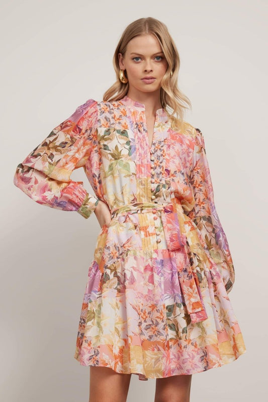 Belinda Printed Pintuck Mini Dress