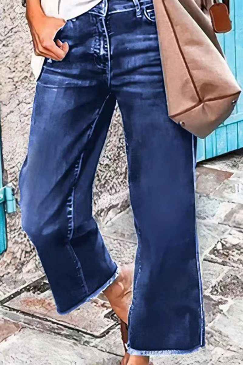 Patchwork Mid Waist Straight Denim Jeans