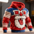 Comstylish Men's Fun Tongue-out Santa Claus Color-blocked Plush Hoodie