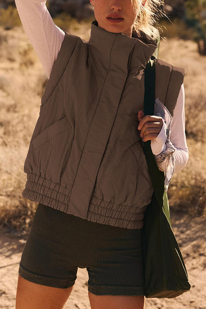 Versatile Stand Collar Button Sleeveless Loose Pocket Vest Jacket