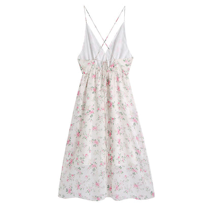 Early Spring Printed Backless V Neck Strap Dress – Print Open Back Sleeveless Mini Dress