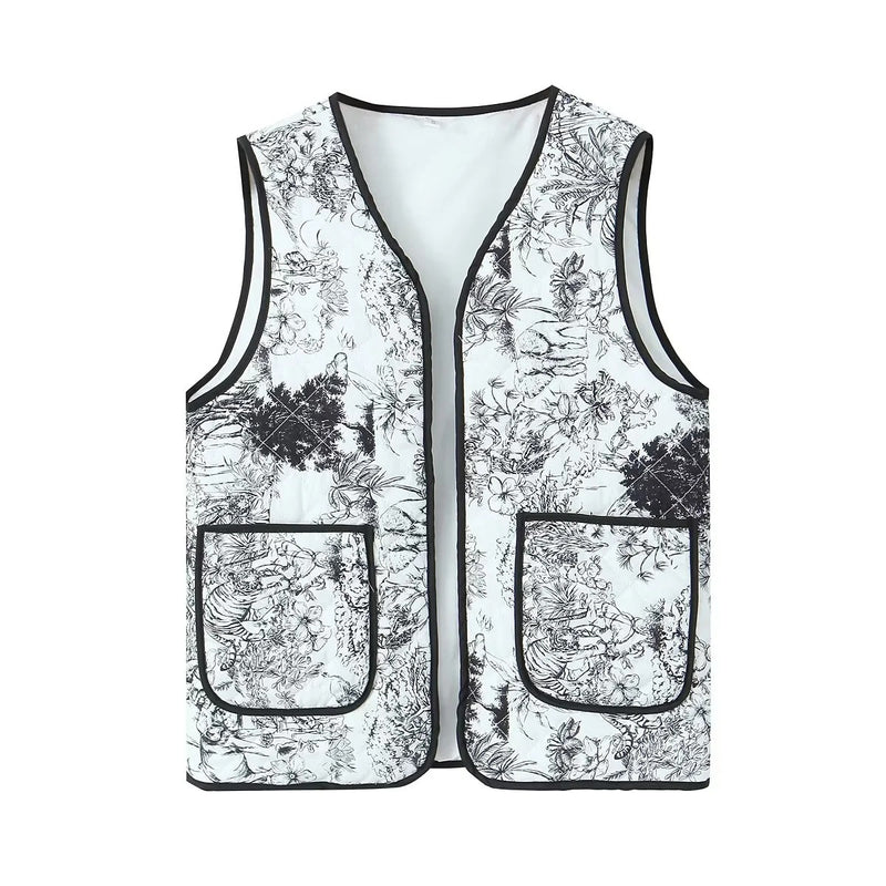 Patchwork Print Quilted Pocket Waistcoat