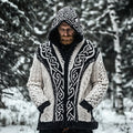 Men's Viking Celtic Knotted Jacquard Pocket Hooded Cardigan Sweater elevenforest