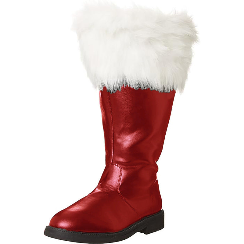 Comstylish Men's Santa Claus Cosplay Furry Leather Boots