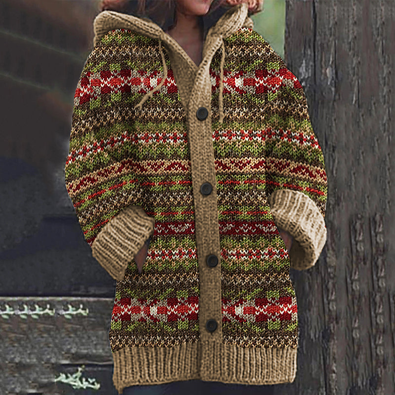 Vintage Fairman Island Geometric Print Hooded Sweater Cardigan elevenforest
