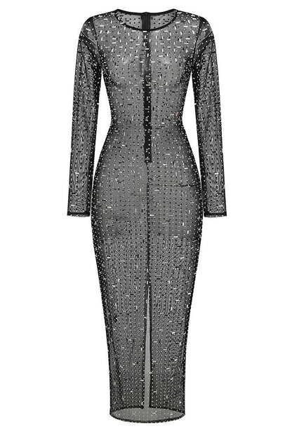 Ina Diamante Mesh Slit Maxi Dress