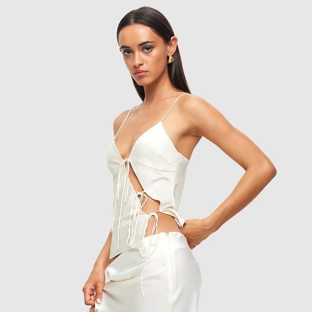 Cutenova Female Satin Tie Up Hollow Out Crop Top for Summer Spaghetti Strap Backless Slim Party Tank Tops Y2k Vest 20