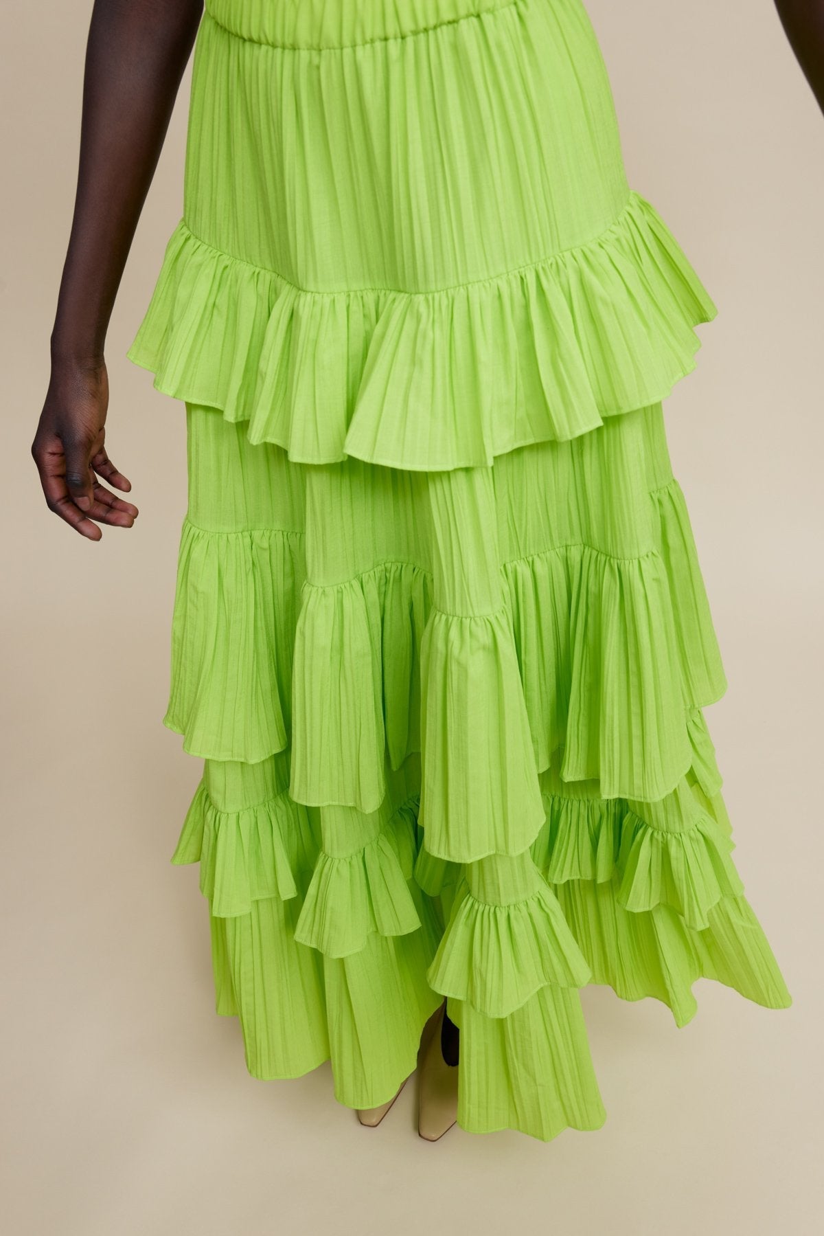 Ruffle Puff Sleeve Top ?mid Waist Maxi Skirt Set