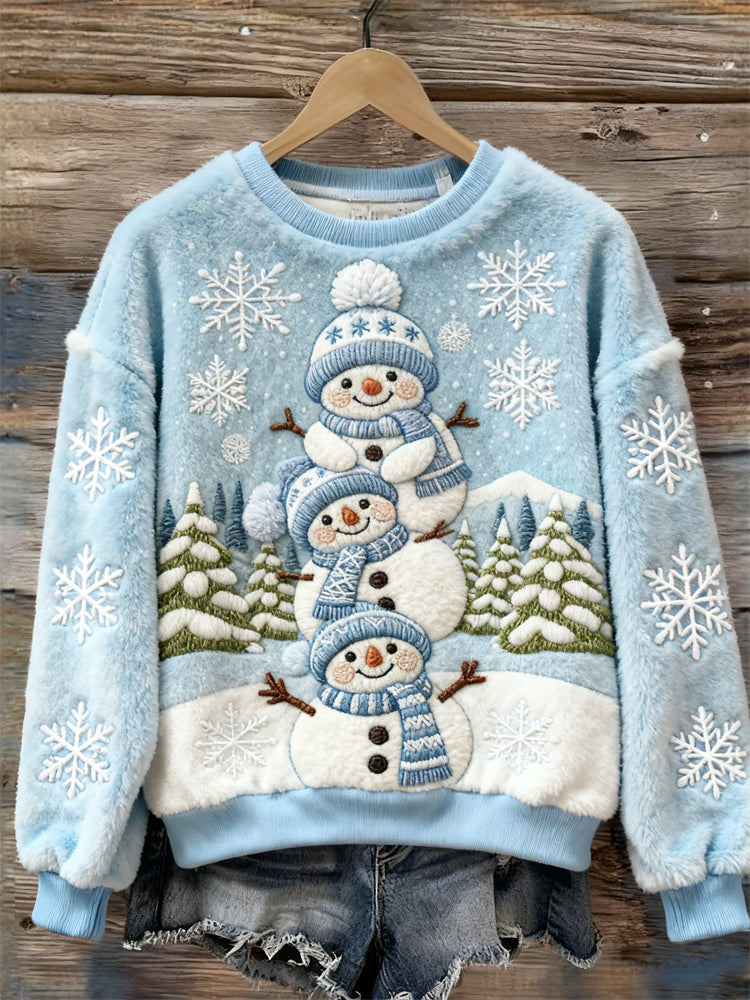 Lovely Snowmen & Snowflakes Cozy Plush Sweatshirt
