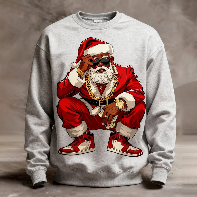 Comstylish Men's Christmas Santa Claus Print Crew Neck Long Sleeve Sweatshirt