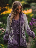 Women's Celtic Knot Gradient Color Cozy Knit Hooded Cardigan elevenforest