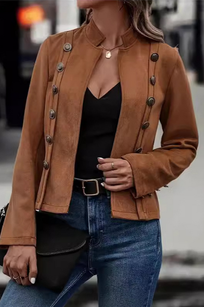 Street Color Buttons Patchwork Half a Turtleneck Outerwear
