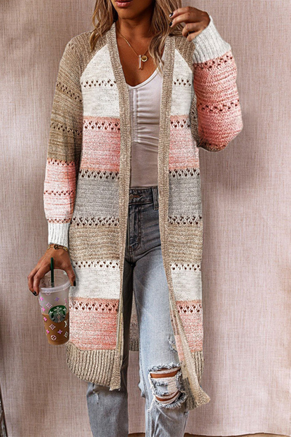 Patchwork Hollowed Out Cardigan Collar Outerwear