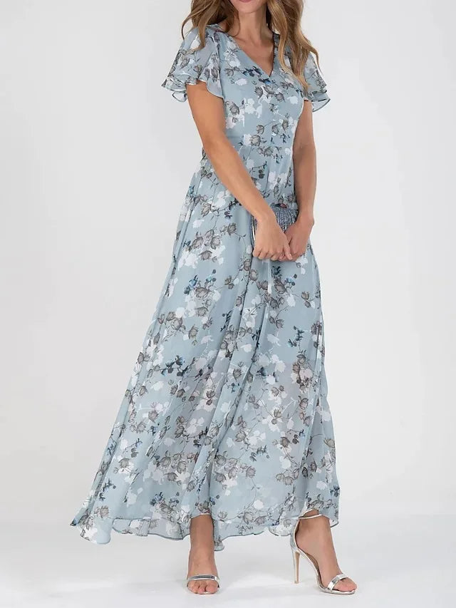 KS | Maxi dress with ruffled sleeves and floral pattern