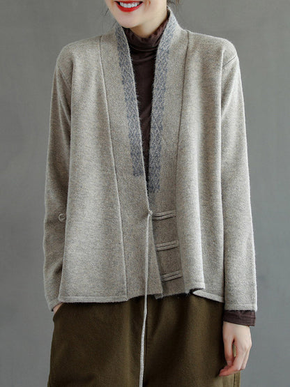 Color Embroidered Wool Blend Cardigan Top