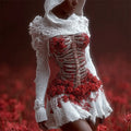 Halloween Skeleton & Floral Embroidered Women's Knit Hooded Mini Dress artswardrobe