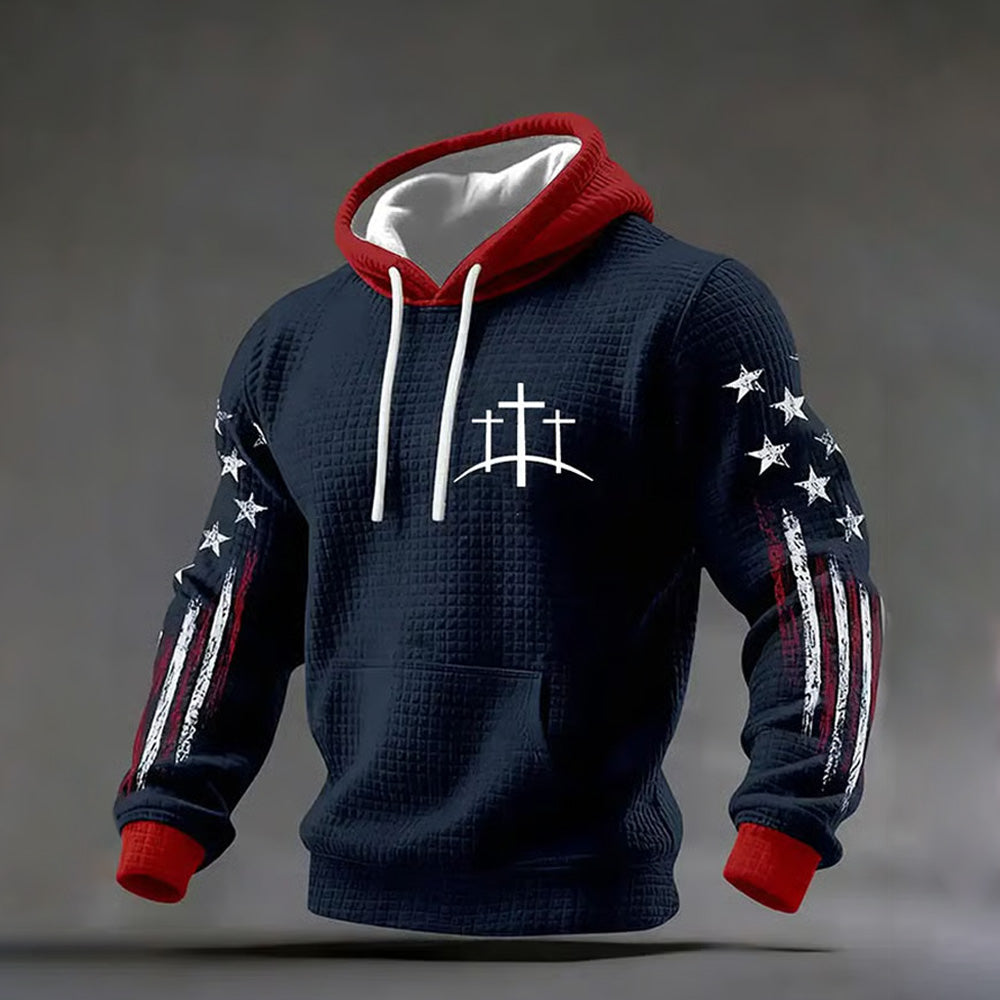 Comstylish Men's Casual Cross Faith Printed Hooded Sweatshirt
