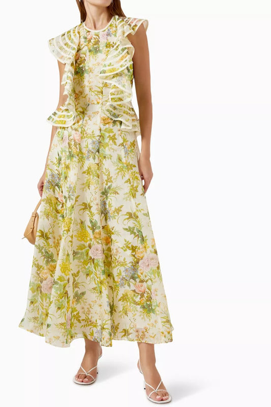 Frill Round Neckline Maxi Dress