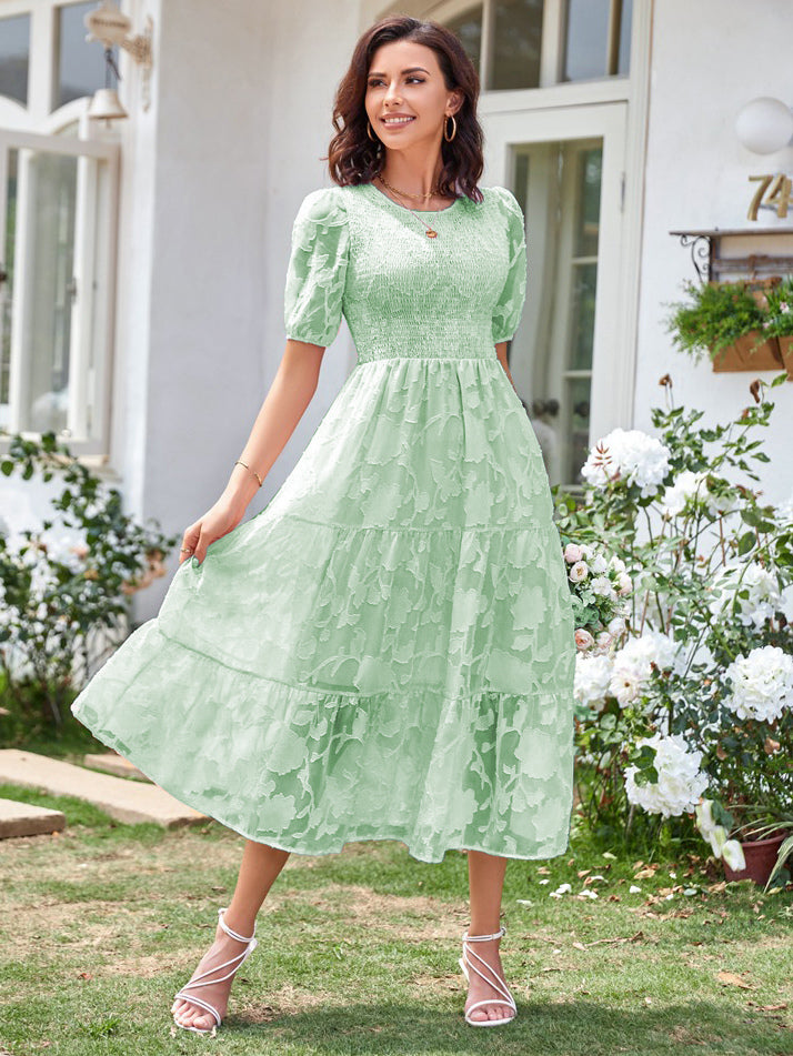 Summer Midi Dress Ecru White Jewel Neck Lace Beach Dress