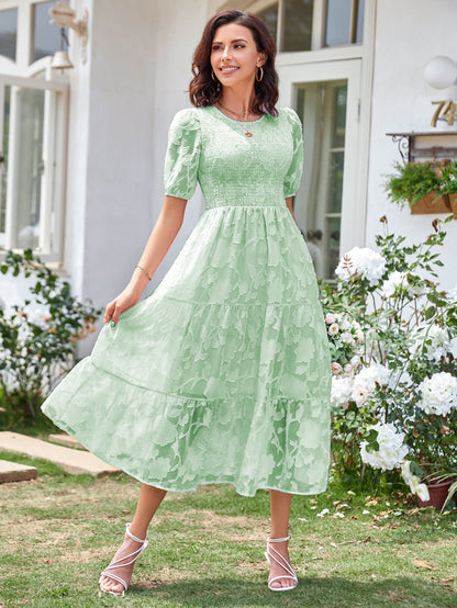 Summer Midi Dress Ecru White Jewel Neck Lace Beach Dress