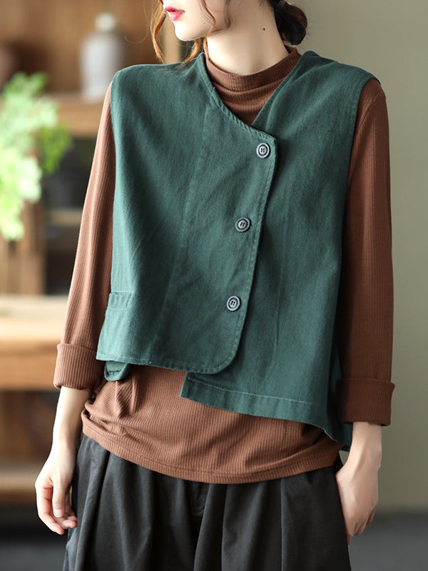 Asymmetric Color Buttoned Vest Top