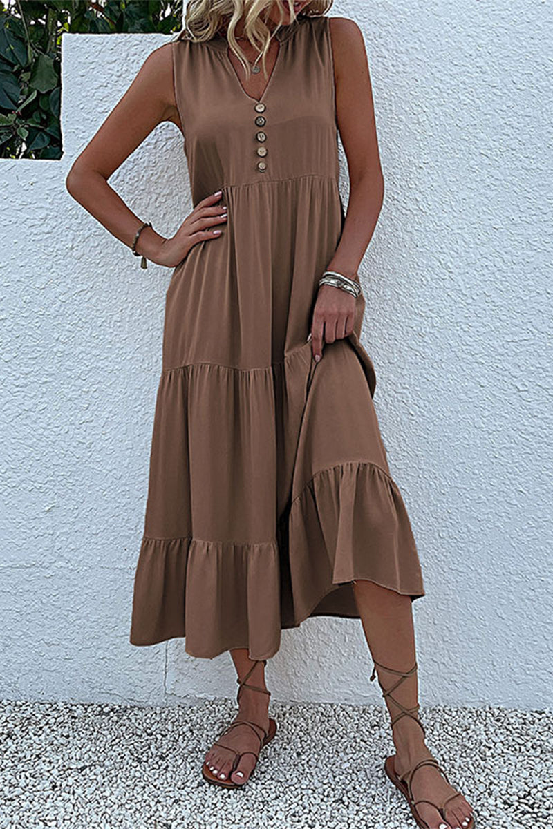 Simplicity Flounce V Neck Vest Dress Dresses