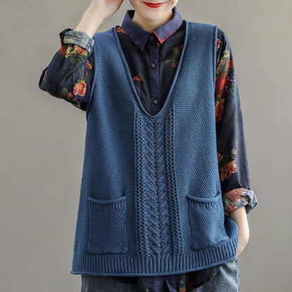 New Pocket Knitted Hollow Vest
