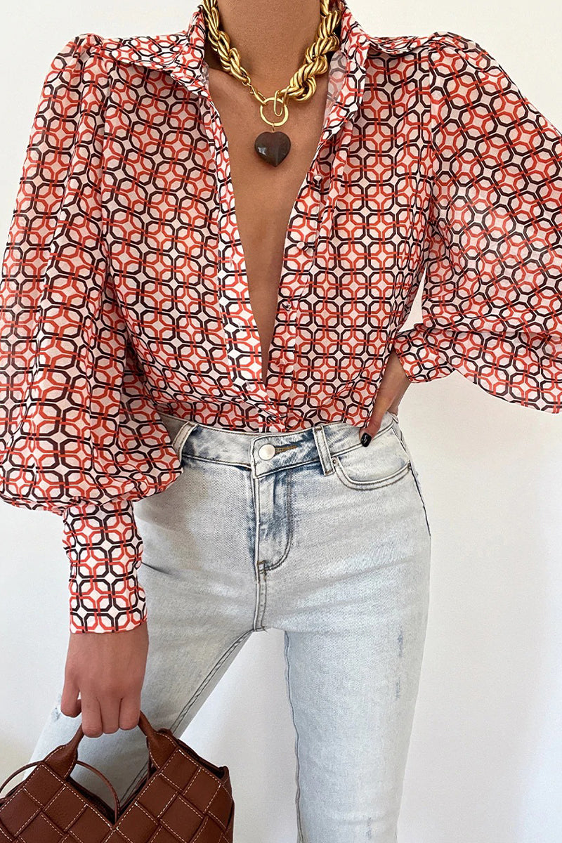 Patchwork Turndown Collar Tops