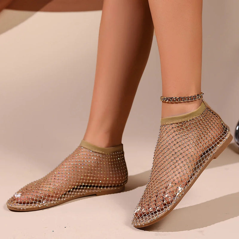 Crystal Embellished Mesh Ballet Flats