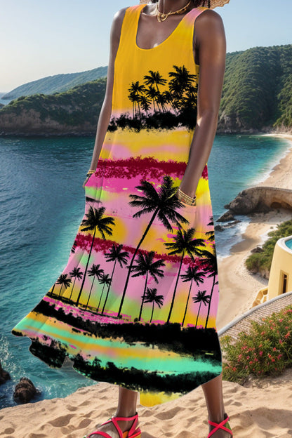 Print Basic U Neck Vest Dress Dresses(6 Colors)