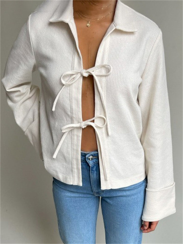 Tossy Lace-up Hollow Out Lapel Cardigan Coat High Waist Patchwork Slim Bandage Outwear Clothes