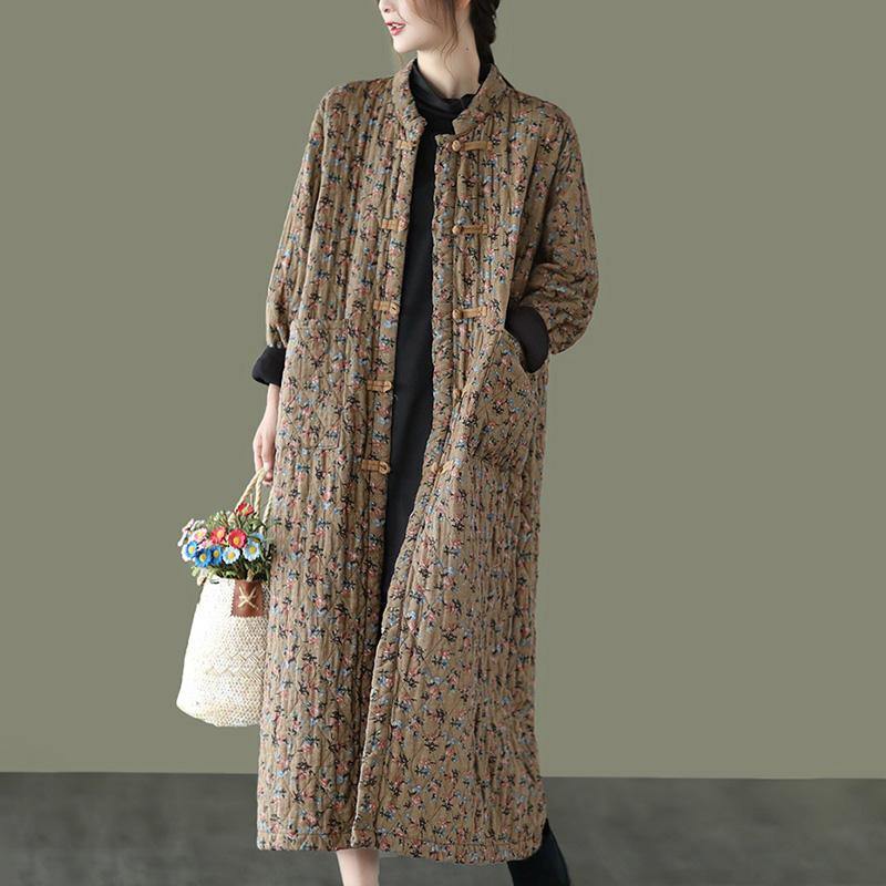 Retro Pocket Warm Long Cotton Coat
