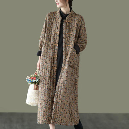 Retro Pocket Warm Long Cotton Coat