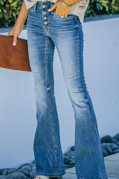 Buttons Basic Boot Cut Mid Waist Bottoms