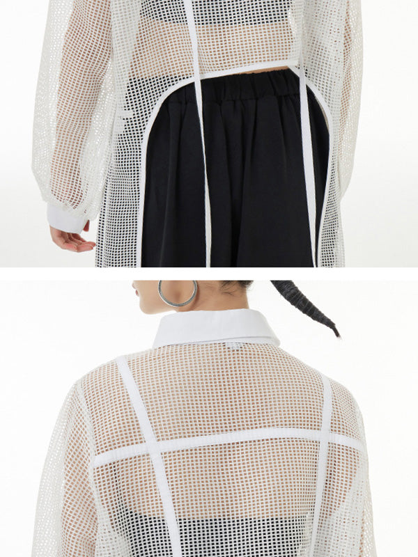 Stylish Long Sleeves Loose Mesh See-through Sun Protection Blouses&shirts Tops