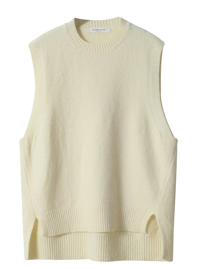 High-low Loose Color Split-joint Split-side Round-neck Knitwear Vest Top