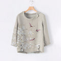 Comstylish Flower And Bird Print Lapel Casual Blouse