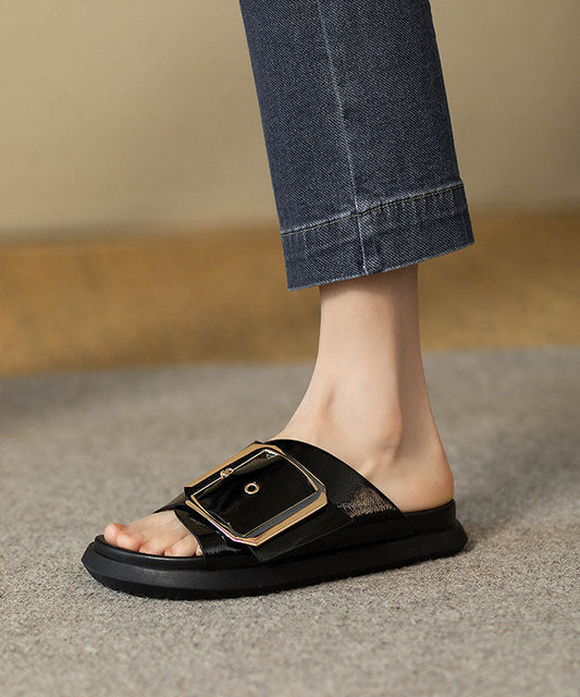 Comfy Black Splicing Platform Slide Sandals Qk038