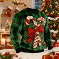 Comstylish Men's Ugly Christmas Plaid Cane Pattern Plush Sweatshirt