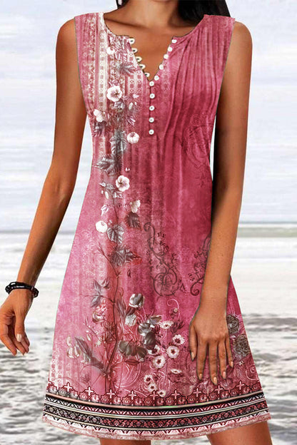 College Print Buttons V Neck Vest Dress Dresses