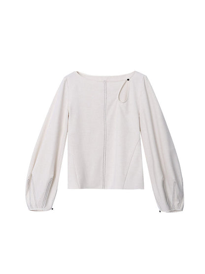 Long Sleeves Loose Asymmetric Belly-hollow Color Round-neck Blouses&shirts Tops