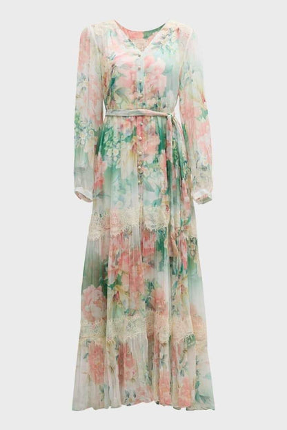 Claire Printed Lace Trim Maxi Dress