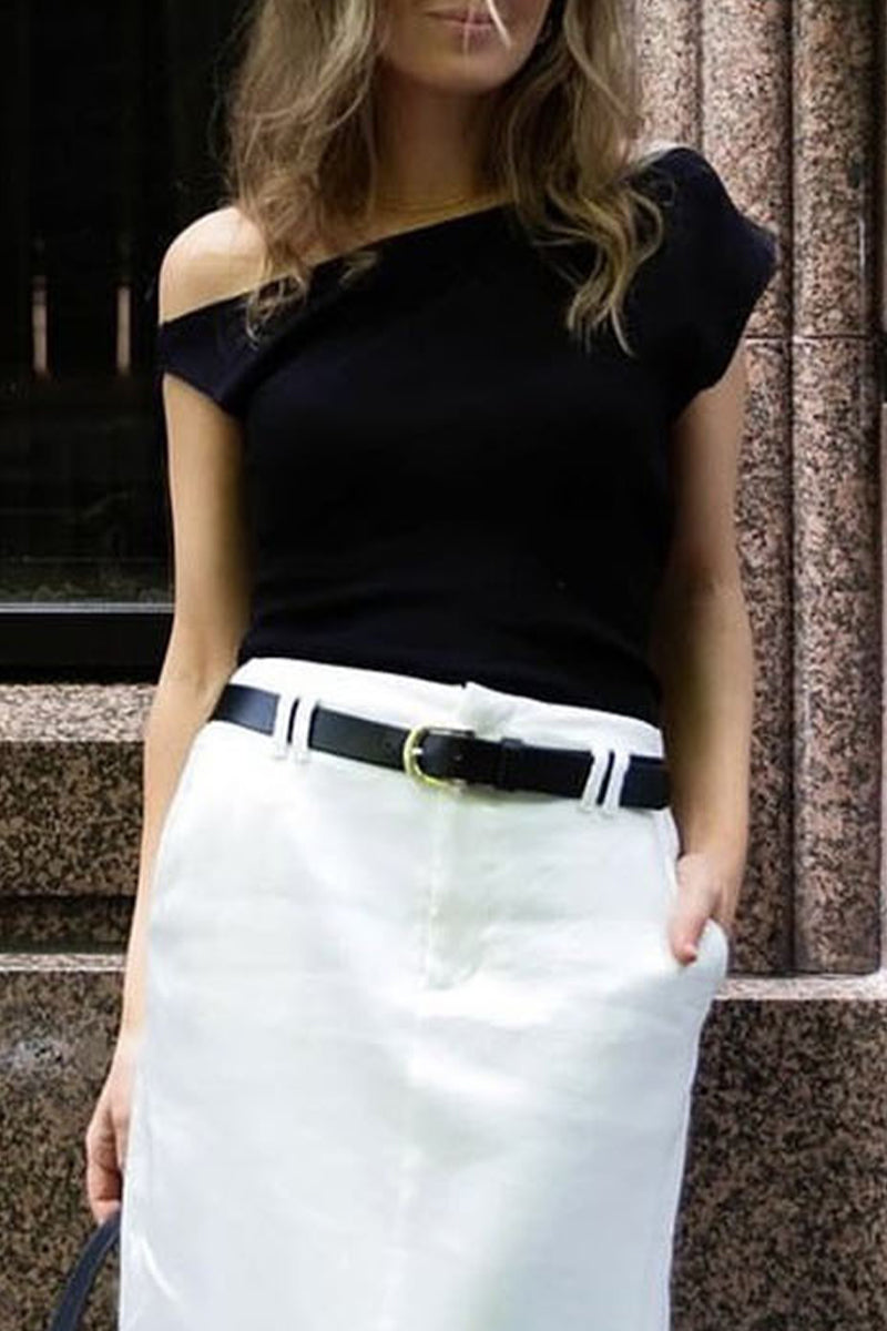 Celebrities Patchwork Oblique Collar T-shirts