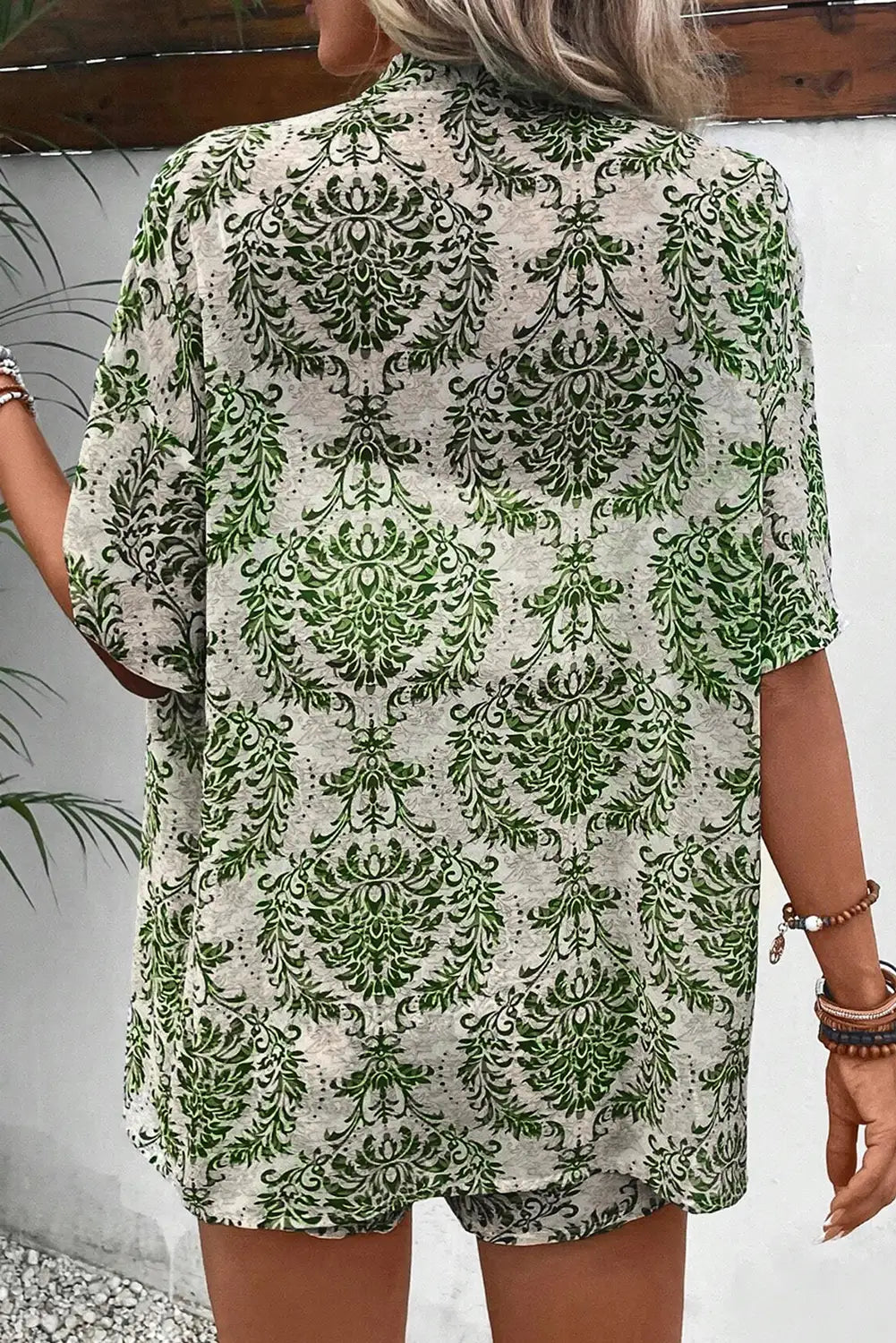 Open Top and Shorts Set Green Outfit