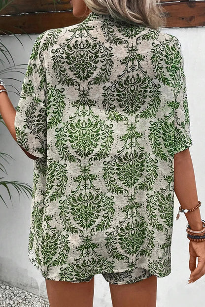 Open Top and Shorts Set Green Outfit