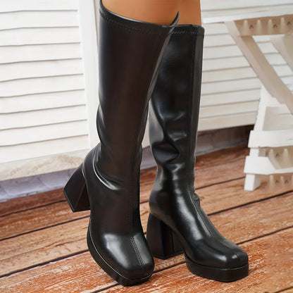 Block Heeled Long Boots Tr7063